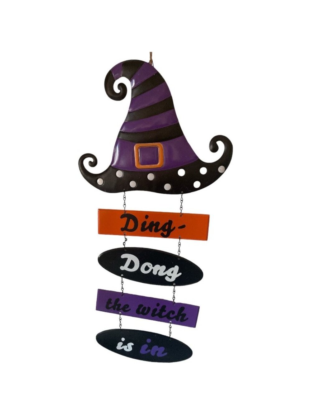 Halloween Metal Wall Hanging Witch Hat Ding Dong The Witch Is In 24" new